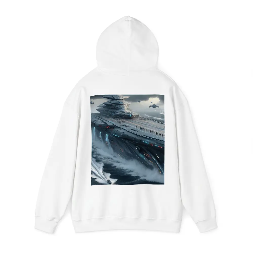 Futuristic Aircraft Carrier Stormy Ocean Scene – Hoodies