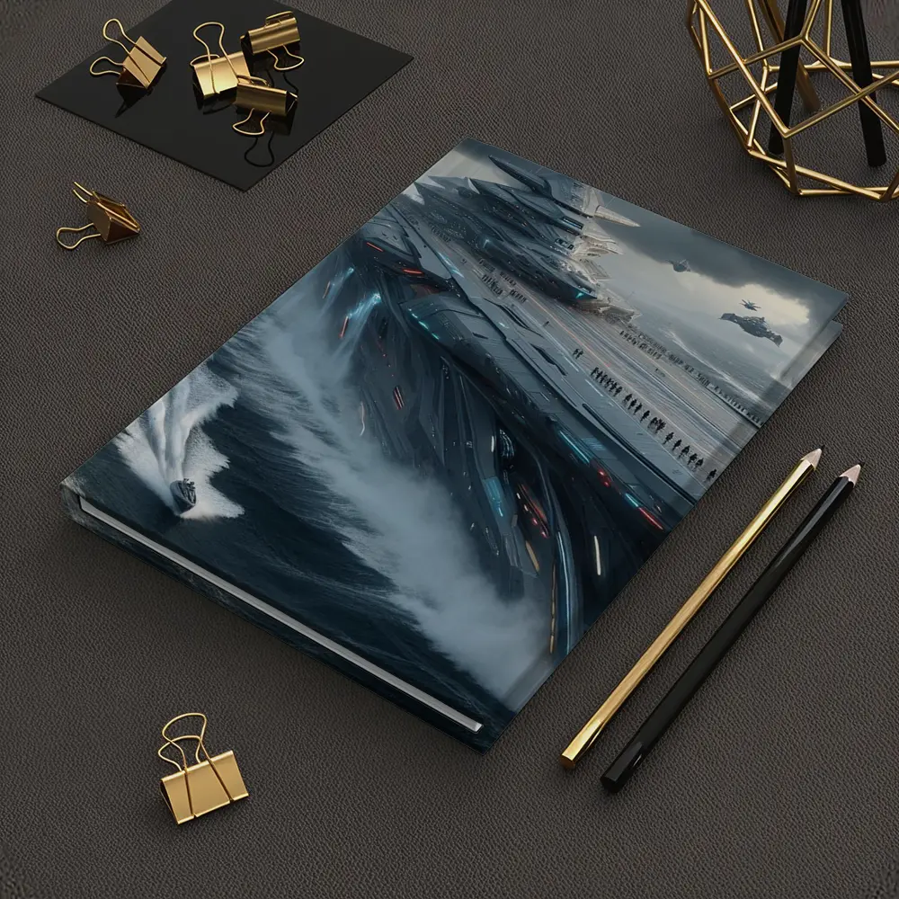 Futuristic Aircraft Carrier Stormy Ocean Scene – Notebooks