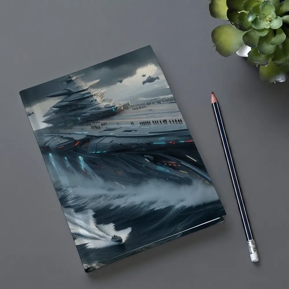 Futuristic Aircraft Carrier Stormy Ocean Scene – Notebooks