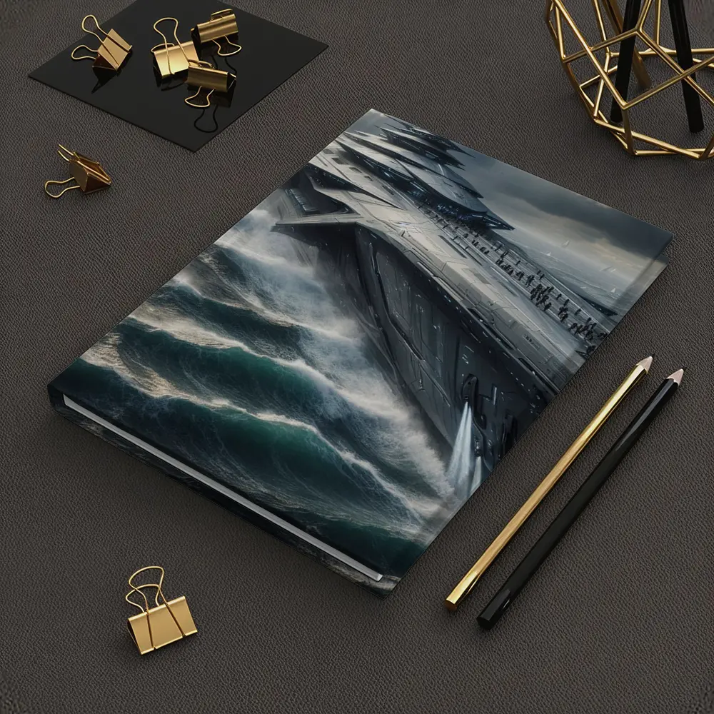 Futuristic Aircraft Carrier Crashing Ocean Waves – Notebooks