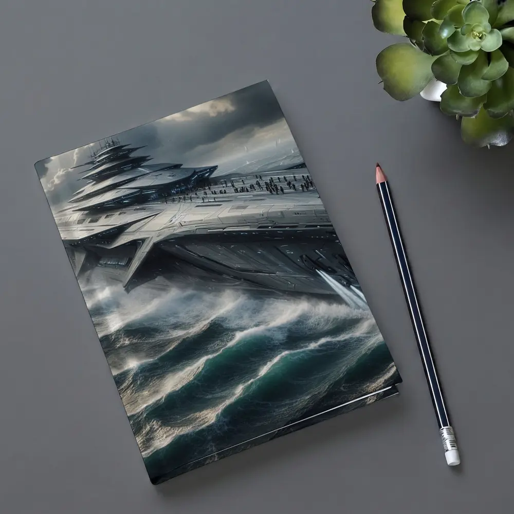 Futuristic Aircraft Carrier Crashing Ocean Waves – Notebooks