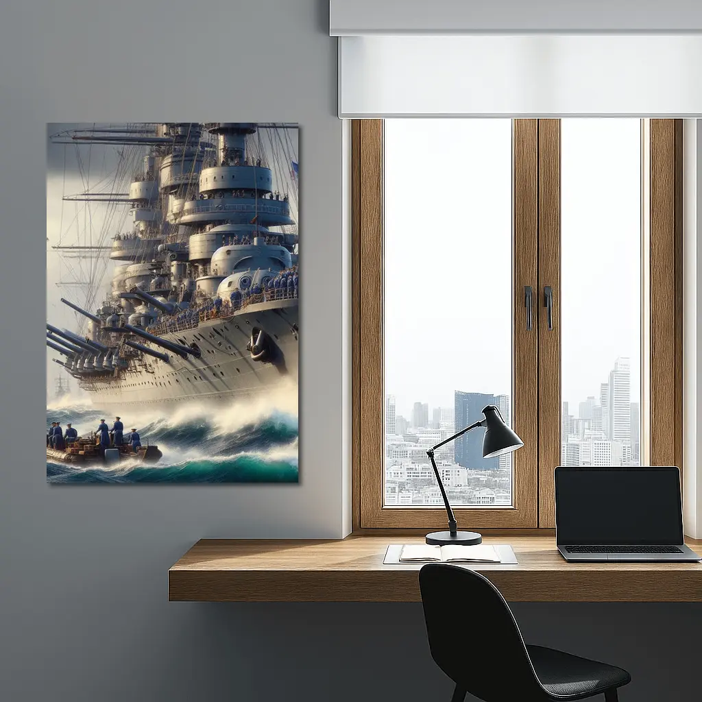 Warship Battleship Sailing Rough Ocean Waves – Wall Art