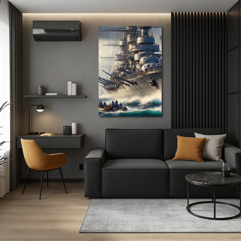 Warship Battleship Sailing Rough Ocean Waves – Wall Art