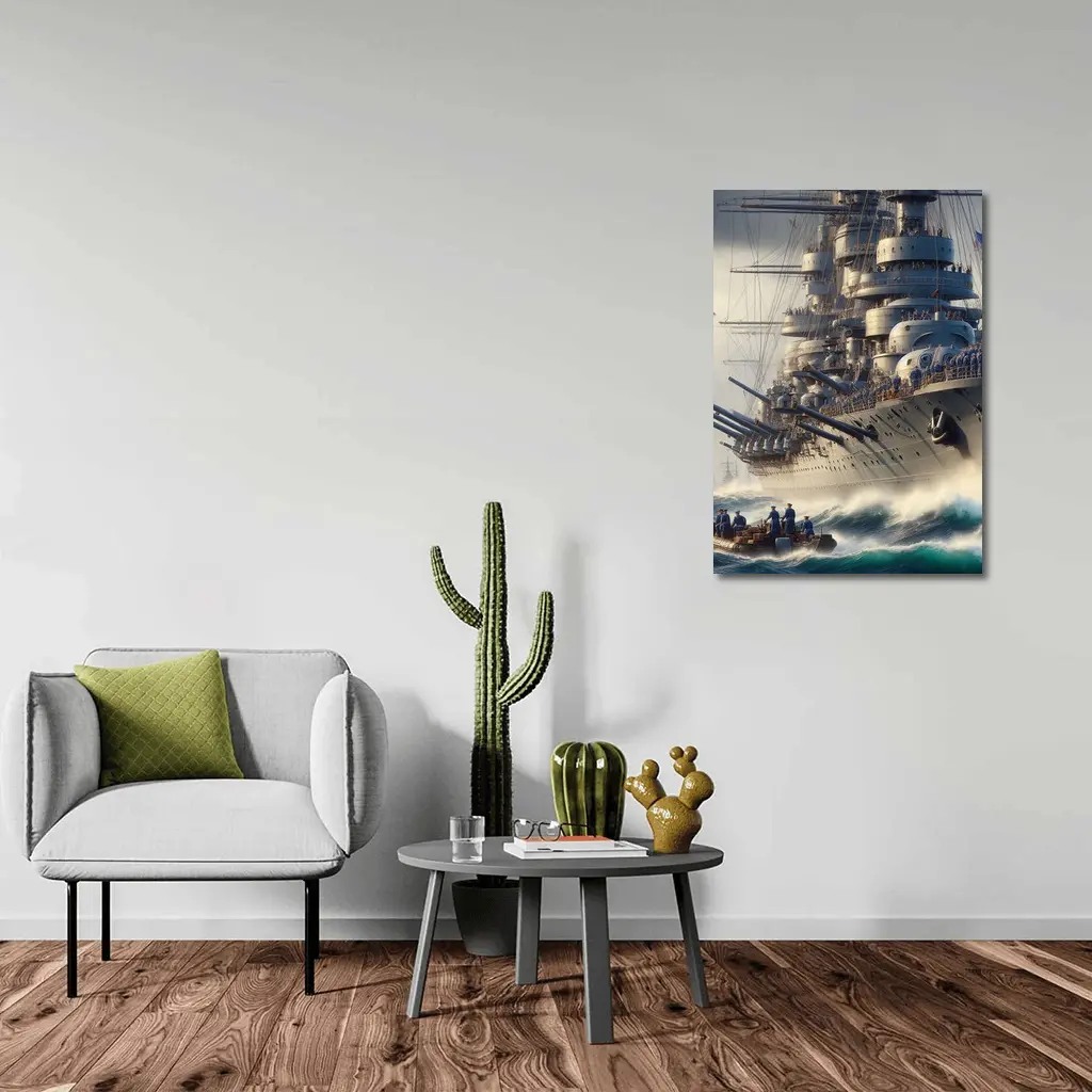 Warship Battleship Sailing Rough Ocean Waves – Wall Art