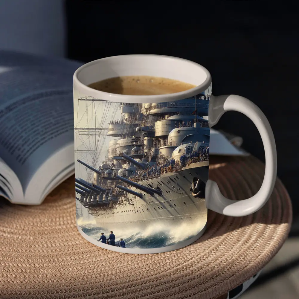 Warship Battleship Sailing Rough Ocean Waves – Mugs