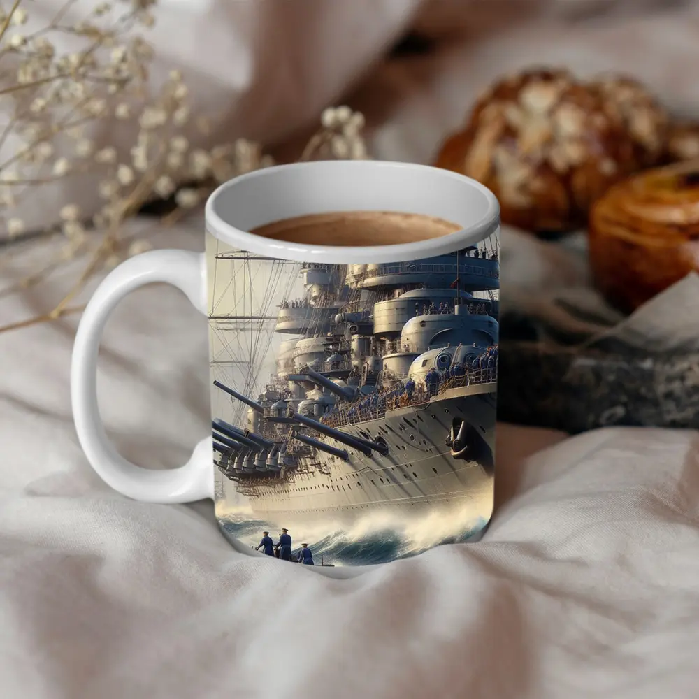 Warship Battleship Sailing Rough Ocean Waves – Mugs