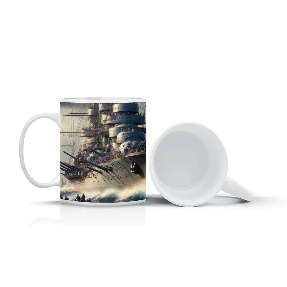 Warship Battleship Sailing Rough Ocean Waves – Mugs