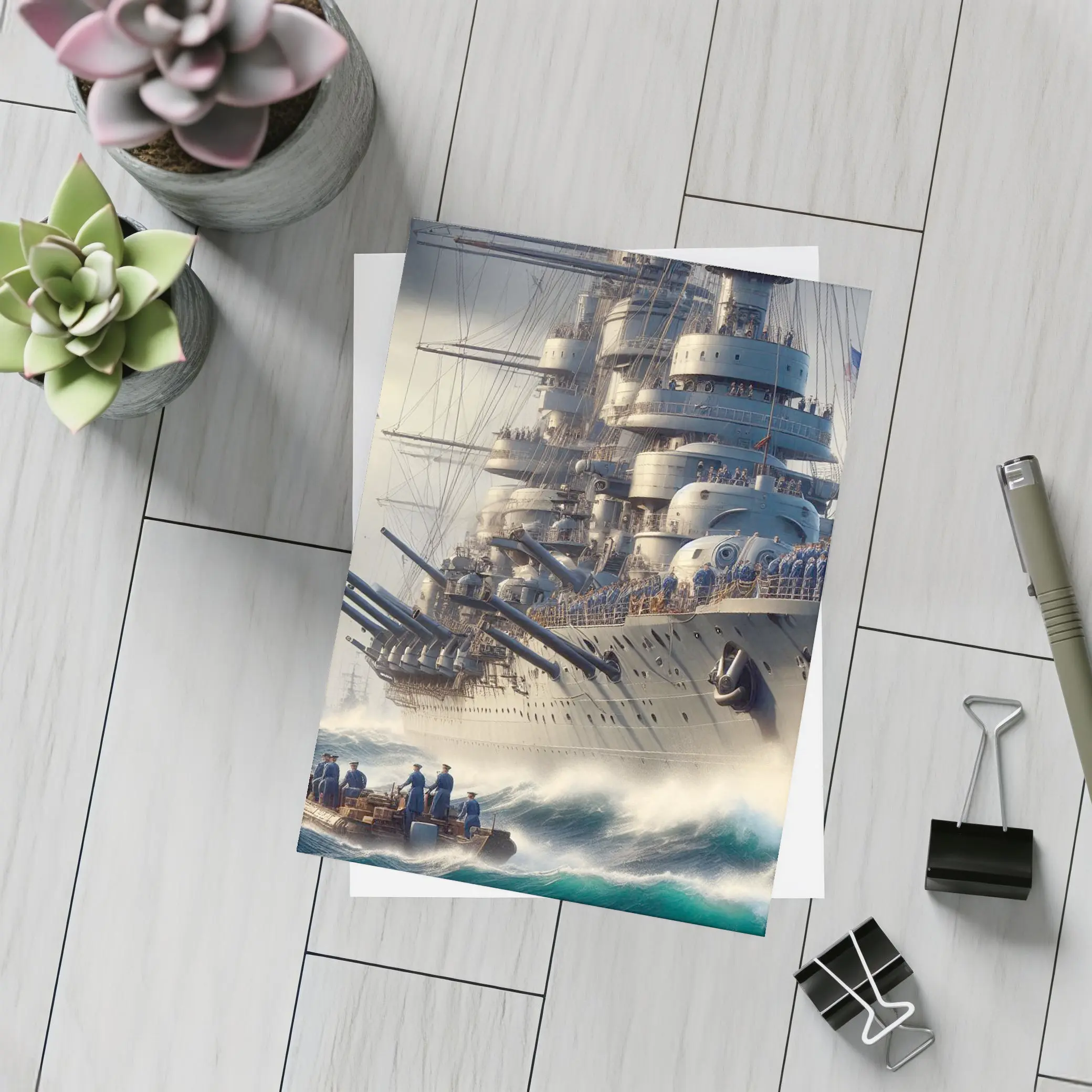 Warship Battleship Sailing Rough Ocean Waves – Postcards