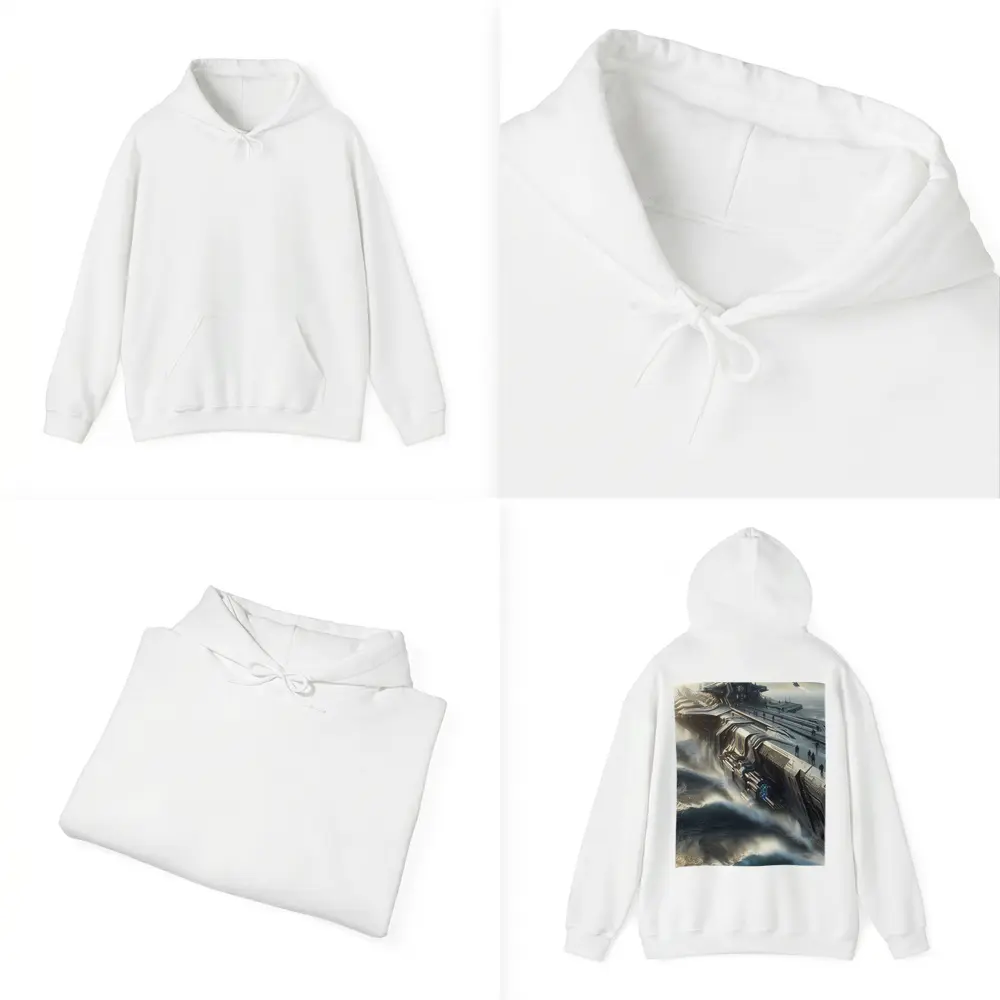 Futuristic Warship Battling Stormy Ocean Waves – Hoodies