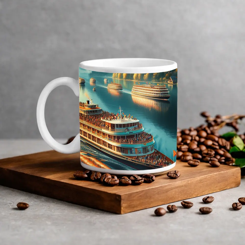 River Cruise Ships Sailing Mountain Lake – Mugs