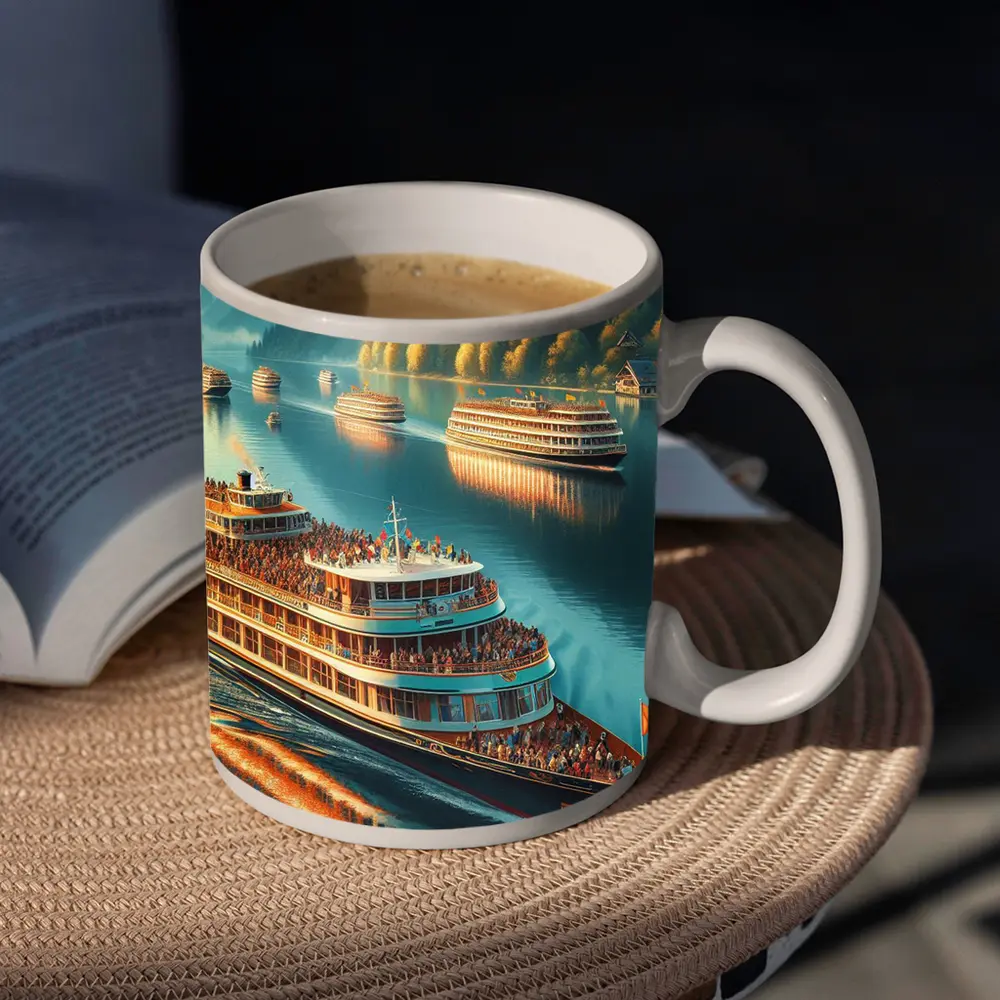 River Cruise Ships Sailing Mountain Lake – Mugs