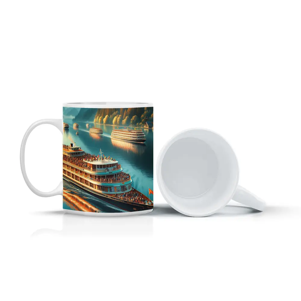 River Cruise Ships Sailing Mountain Lake – Mugs