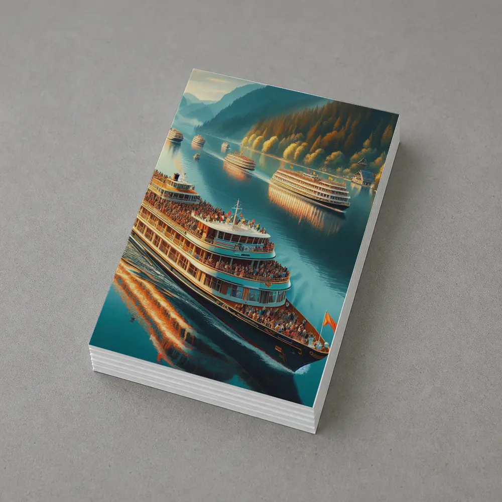 River Cruise Ships Sailing Mountain Lake – Postcards