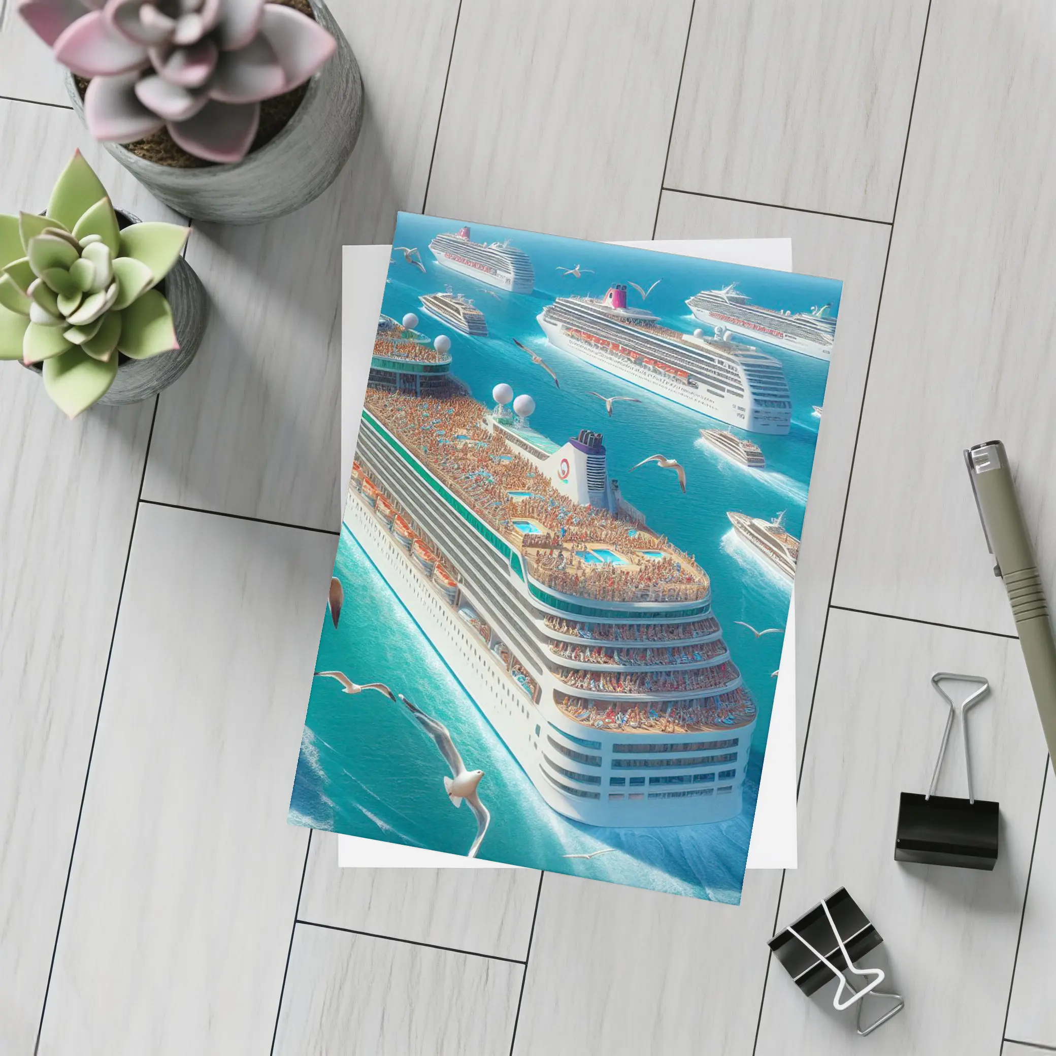 Cruise Ships Sailing Open Blue Ocean – Postcards