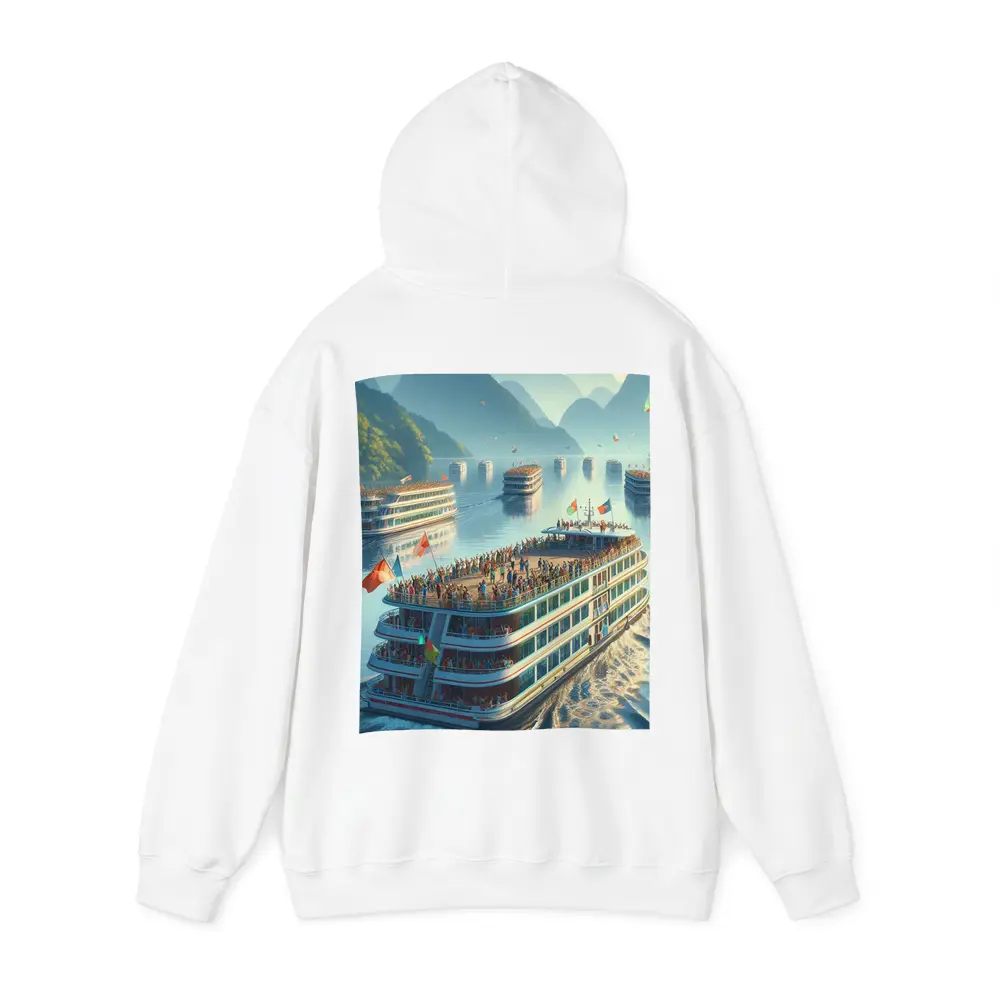 River Cruise Ships Misty Mountain Landscape – Hoodies