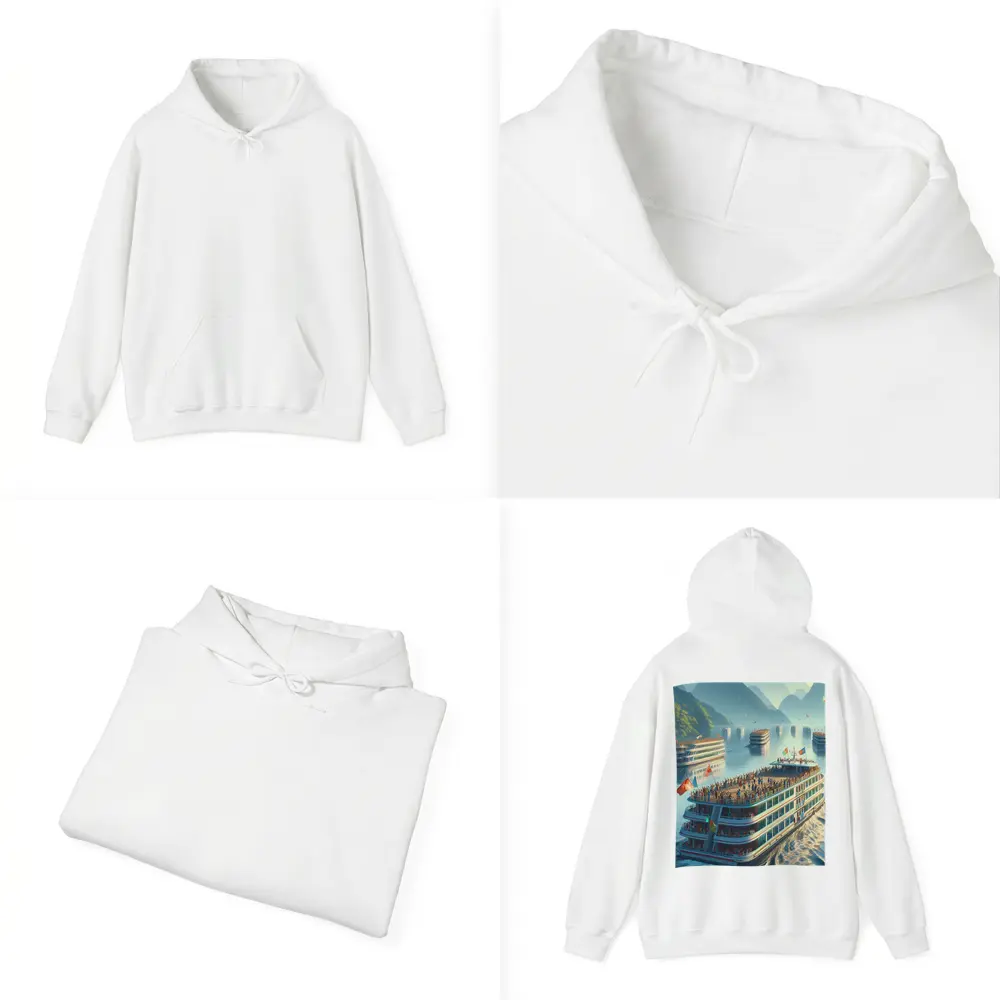 River Cruise Ships Misty Mountain Landscape – Hoodies