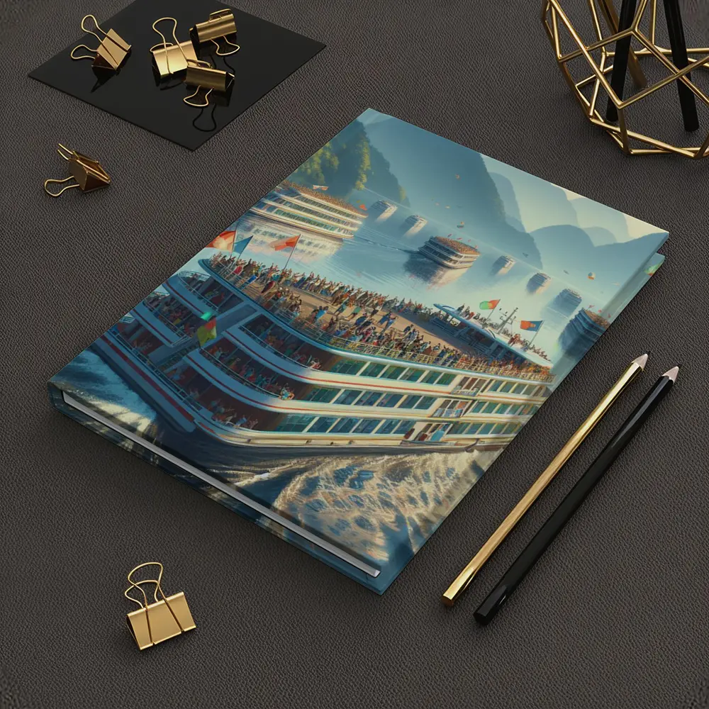 River Cruise Ships Misty Mountain Landscape – Notebooks