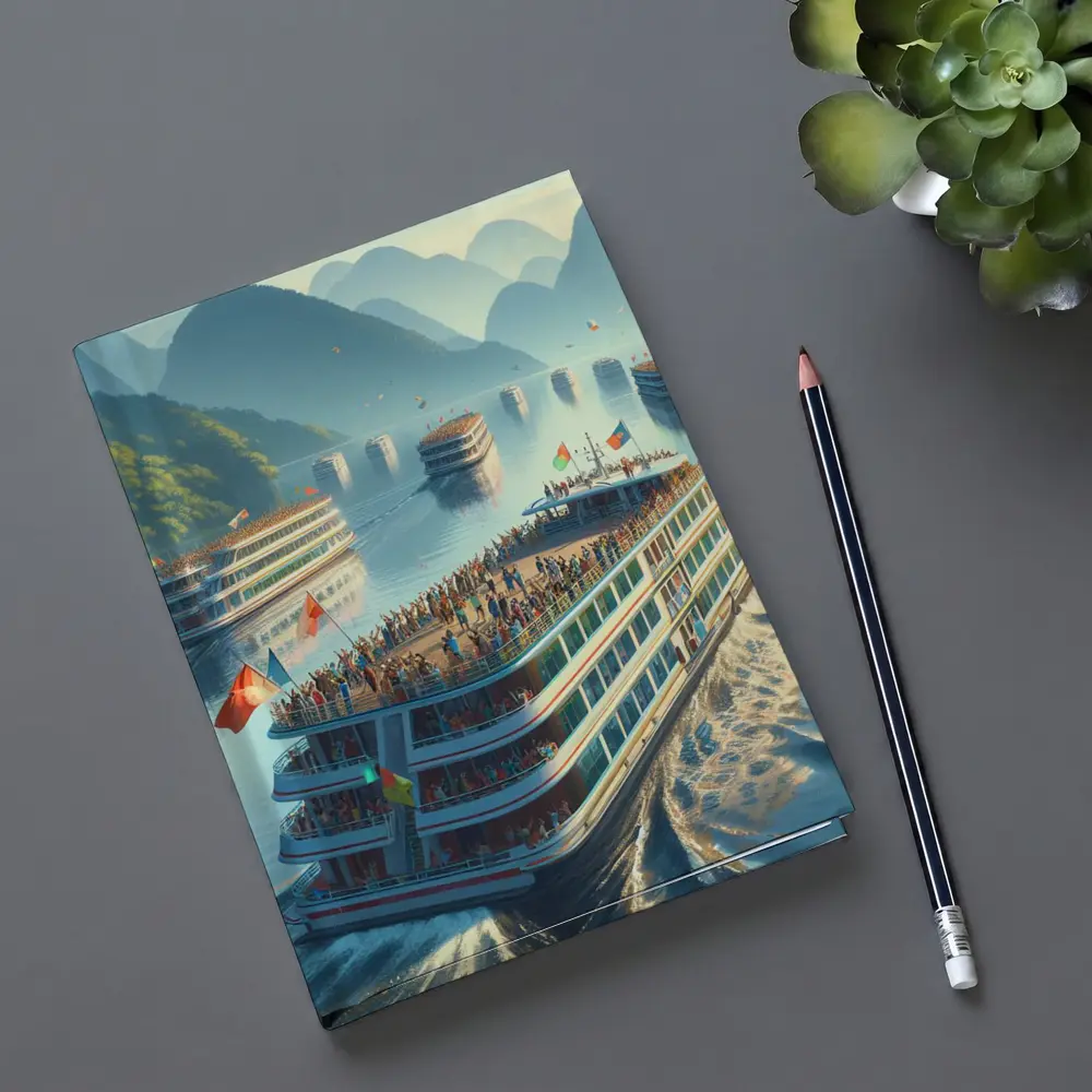 River Cruise Ships Misty Mountain Landscape – Notebooks