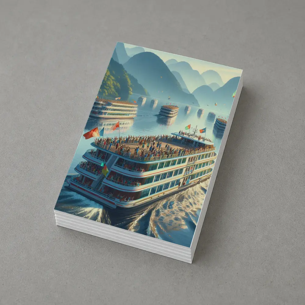 River Cruise Ships Misty Mountain Landscape – Postcards
