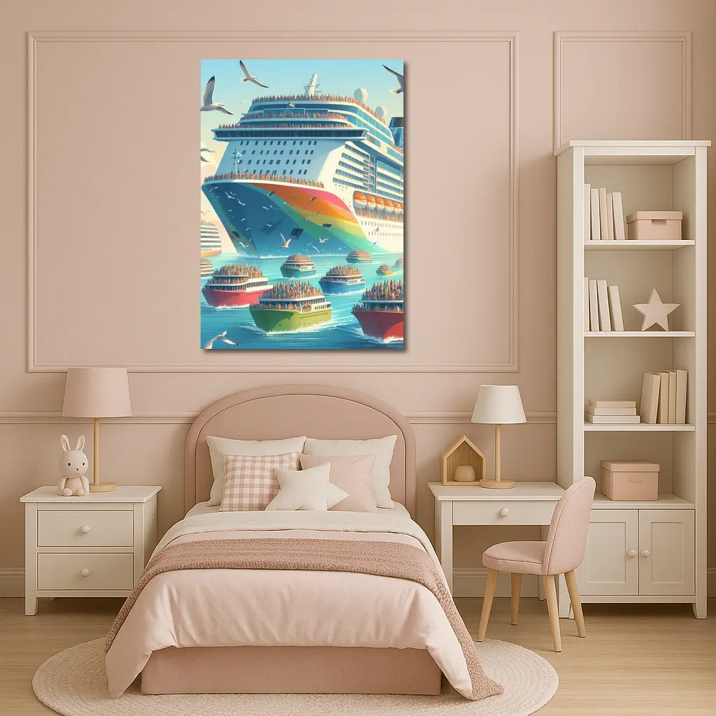 Cruise Ship Rainbow Hull Colorful Ferry Boats – Wall Art