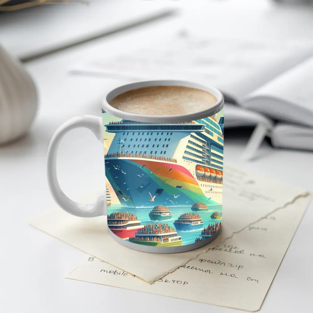 Cruise Ship Rainbow Hull Colorful Ferry Boats – Mugs