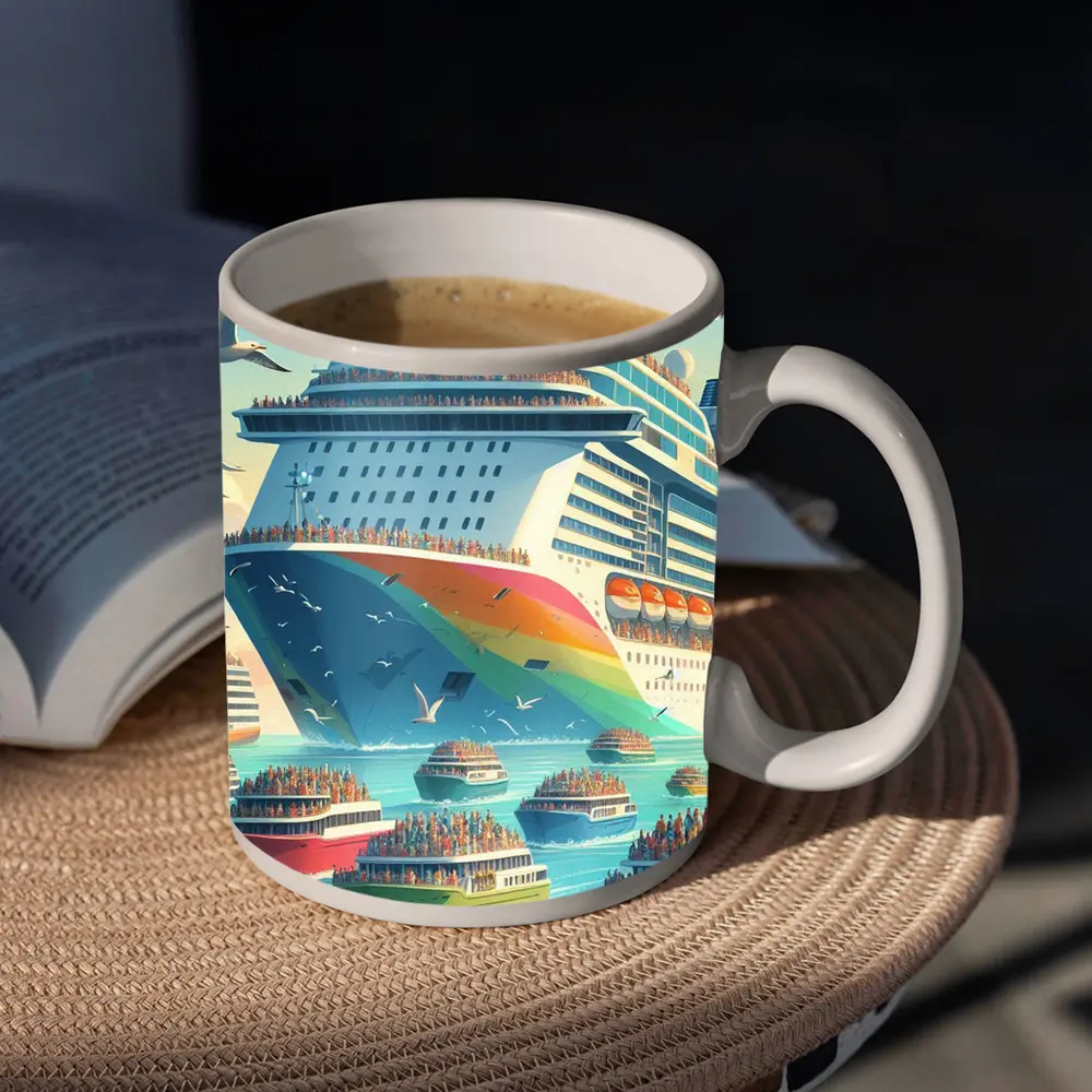 Cruise Ship Rainbow Hull Colorful Ferry Boats – Mugs