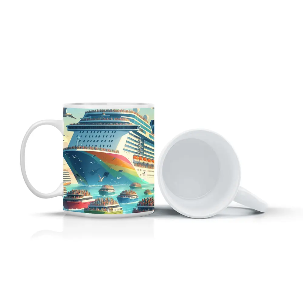 Cruise Ship Rainbow Hull Colorful Ferry Boats – Mugs