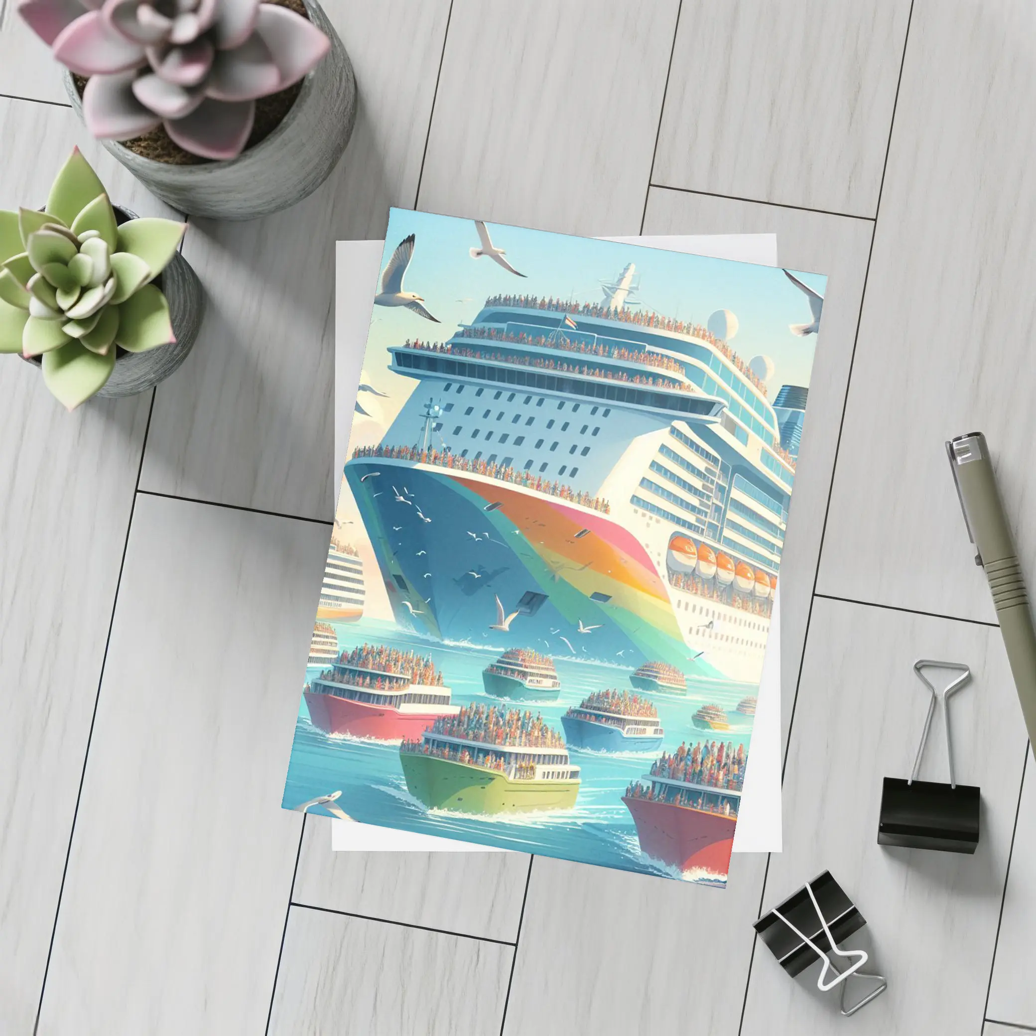 Cruise Ship Rainbow Hull Colorful Ferry Boats – Postcards