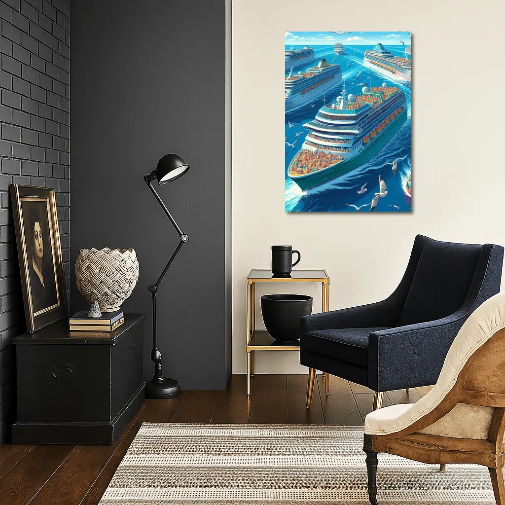 Cruise Ships Ocean Scene Cartoon Art – Wall Art