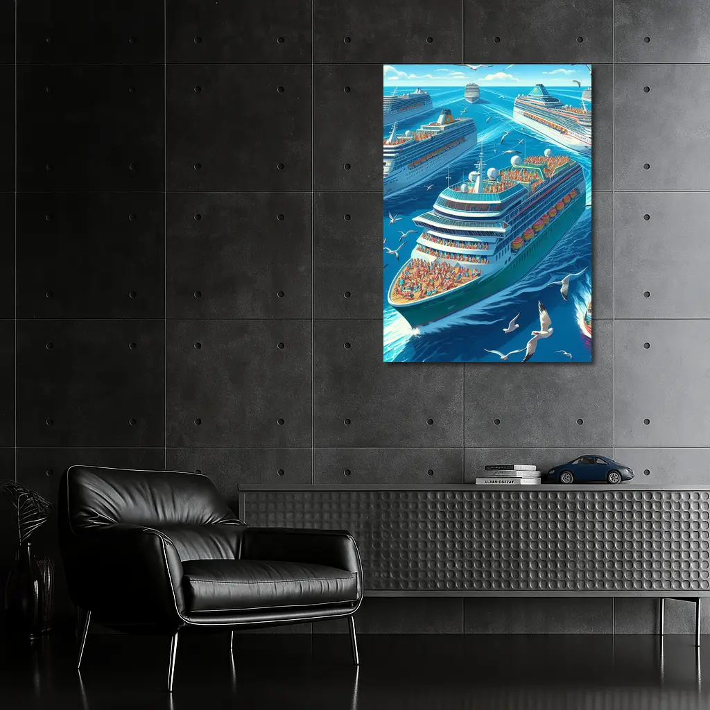 Cruise Ships Ocean Scene Cartoon Art – Wall Art