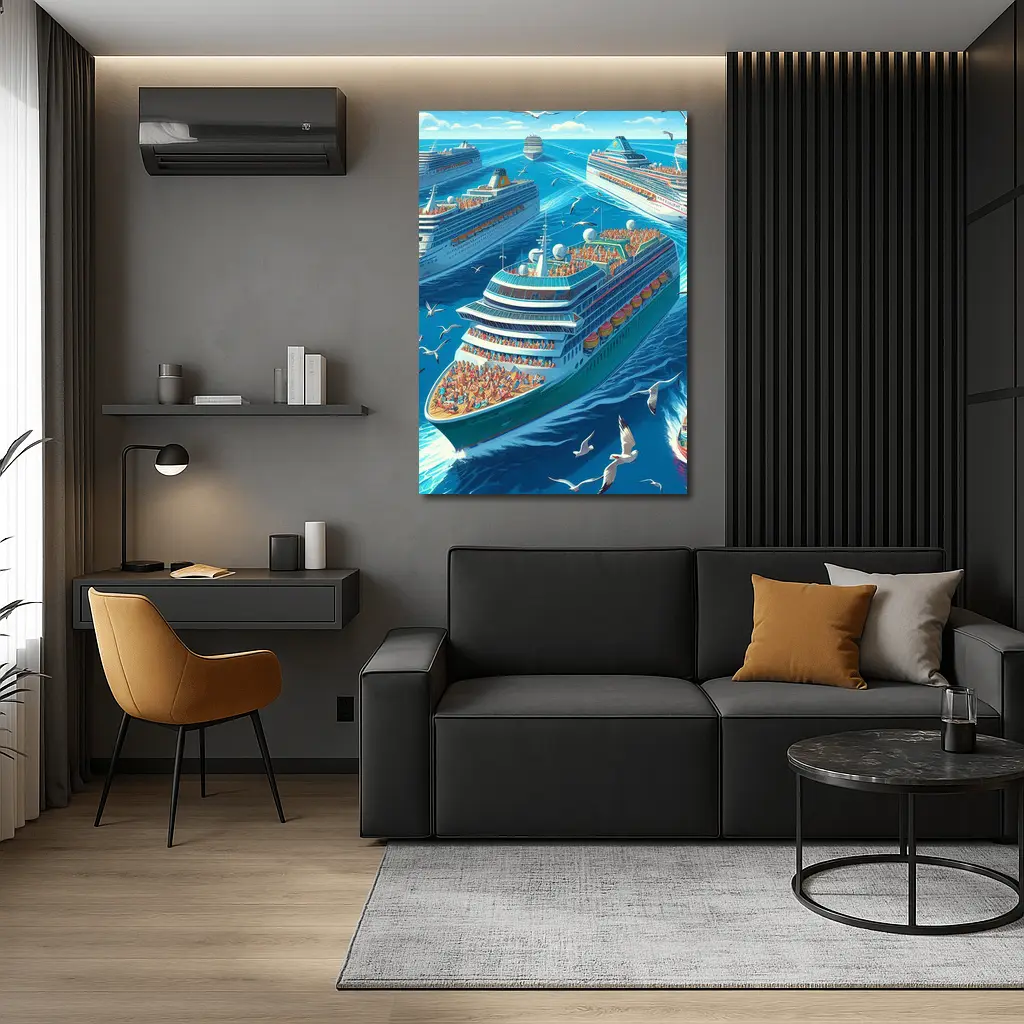 Cruise Ships Ocean Scene Cartoon Art – Wall Art