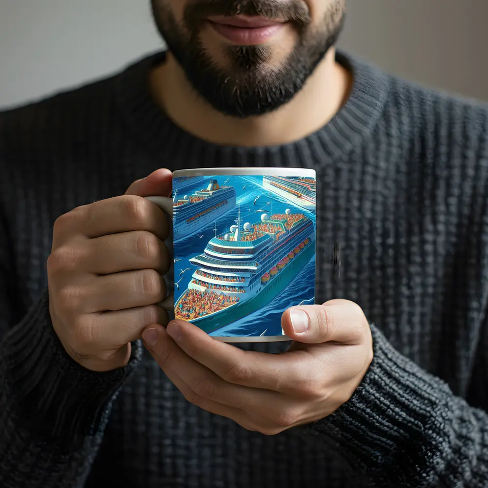 Cruise Ships Ocean Scene Cartoon Art – Mugs