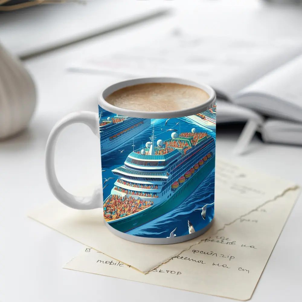 Cruise Ships Ocean Scene Cartoon Art – Mugs