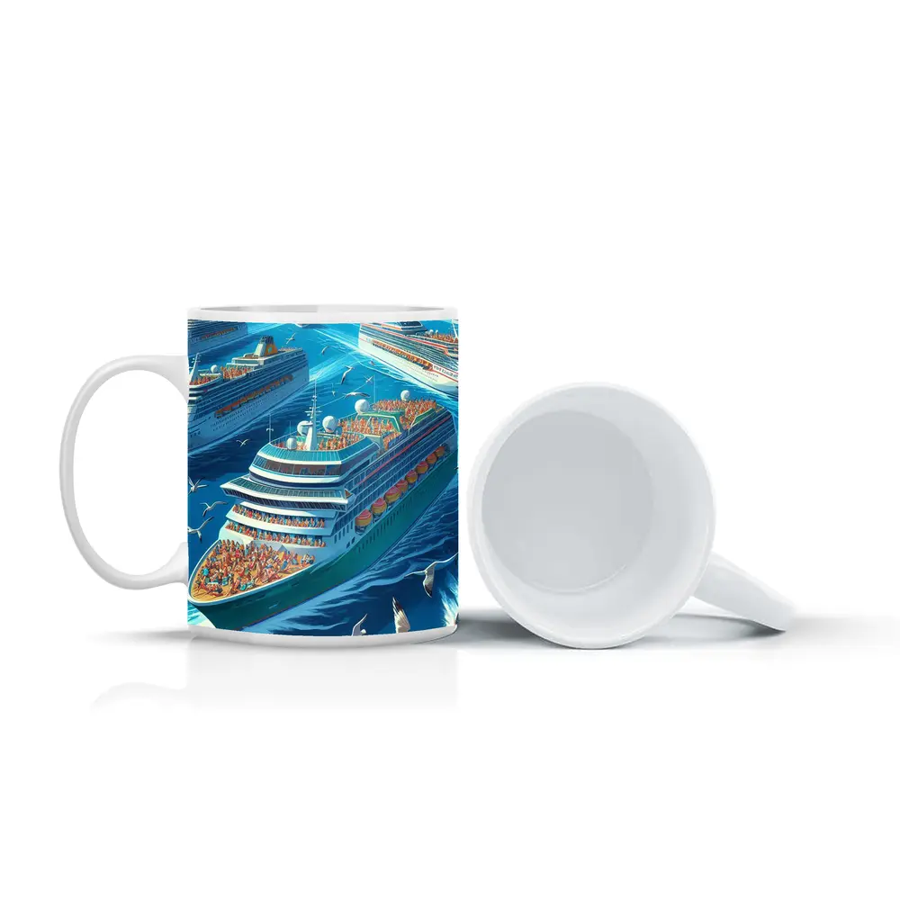 Cruise Ships Ocean Scene Cartoon Art – Mugs