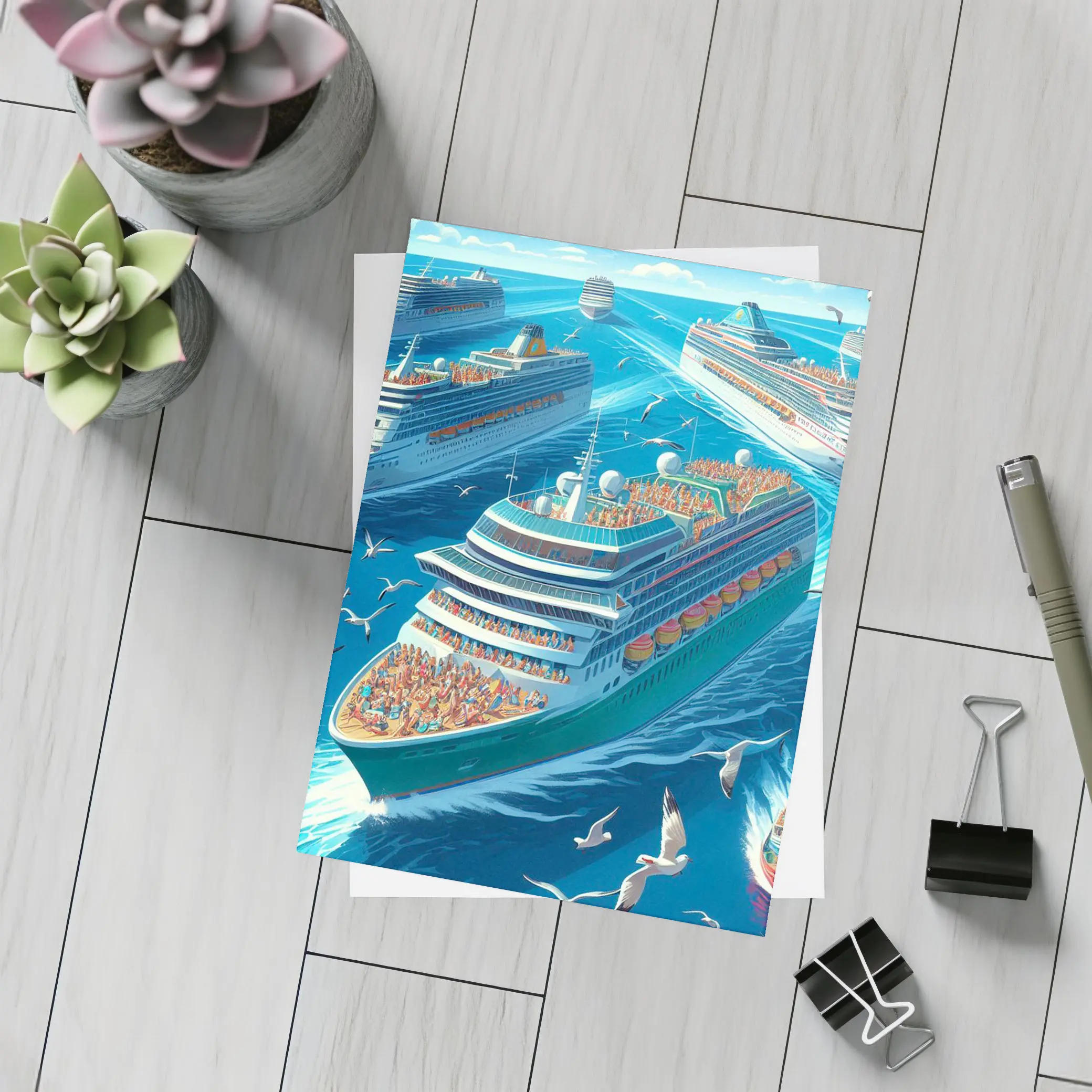 Cruise Ships Ocean Scene Cartoon Art – Postcards