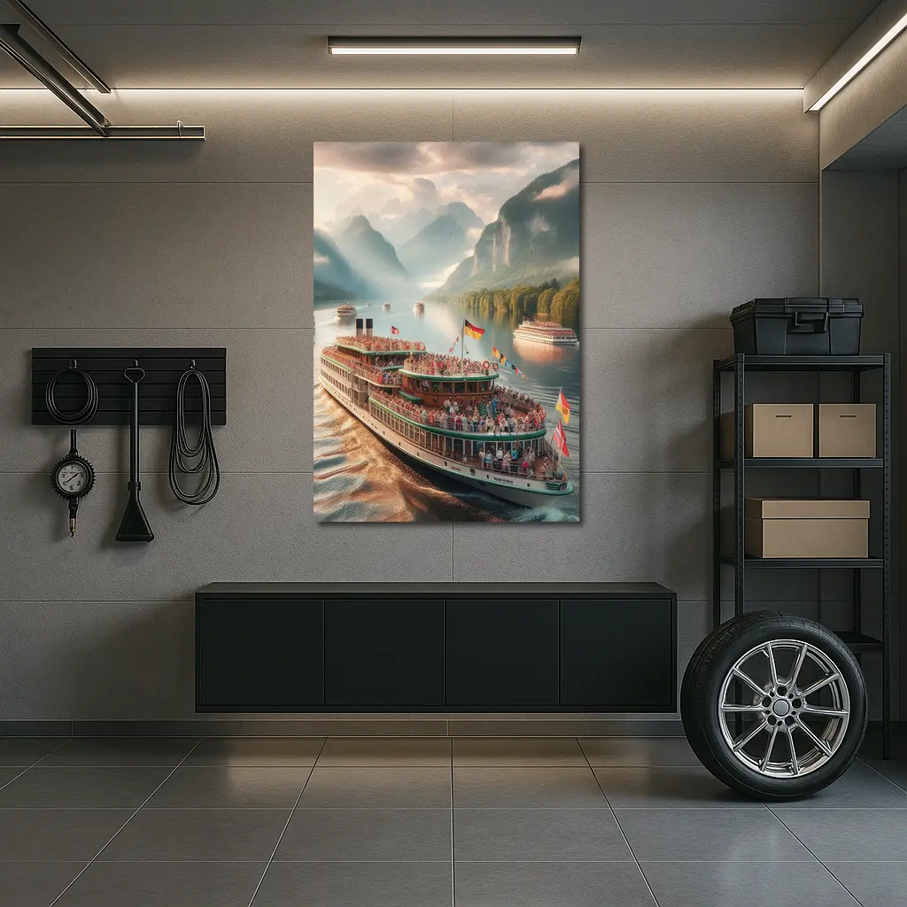Festive River Cruise Ship Mountain Lake – Wall Art
