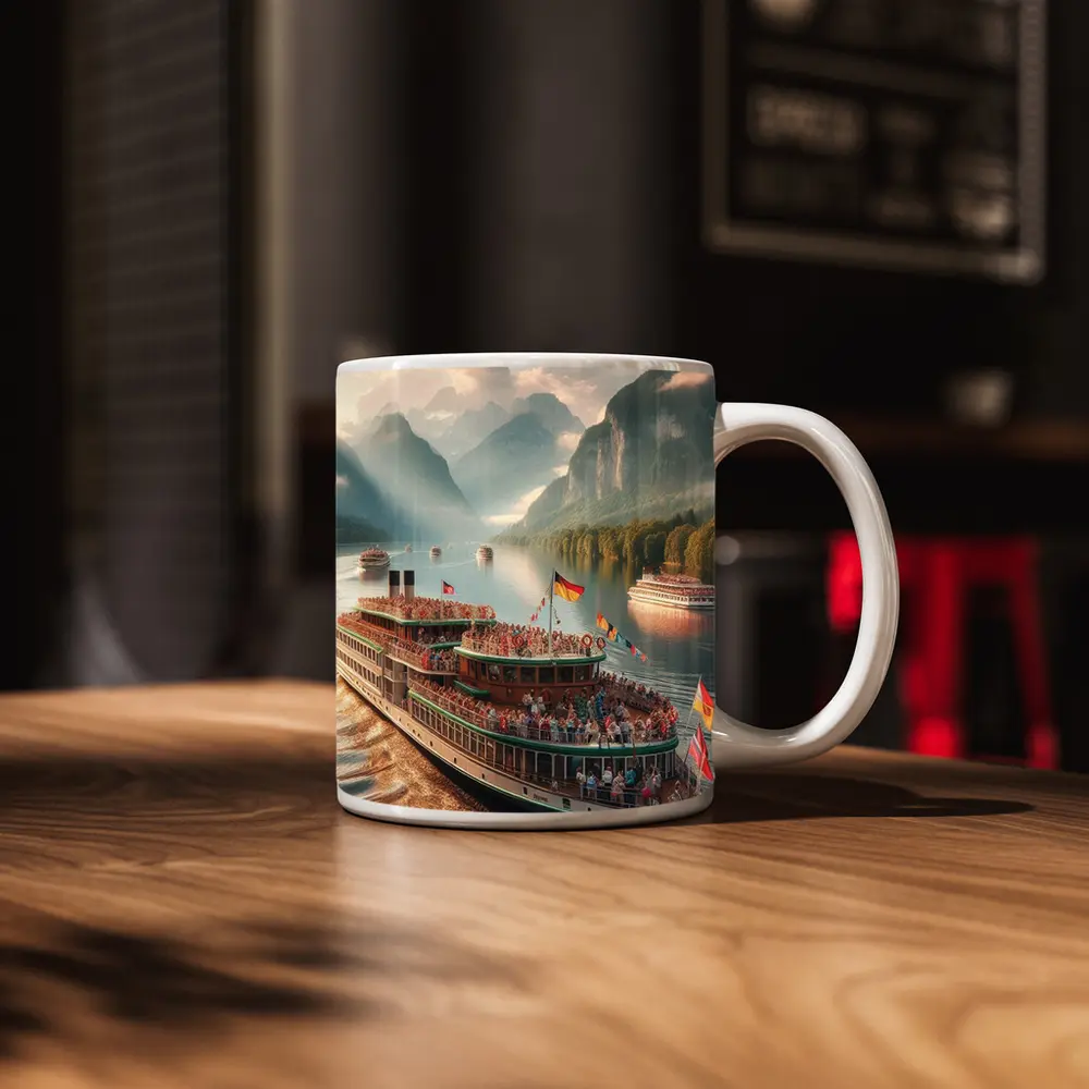Festive River Cruise Ship Mountain Lake – Mugs