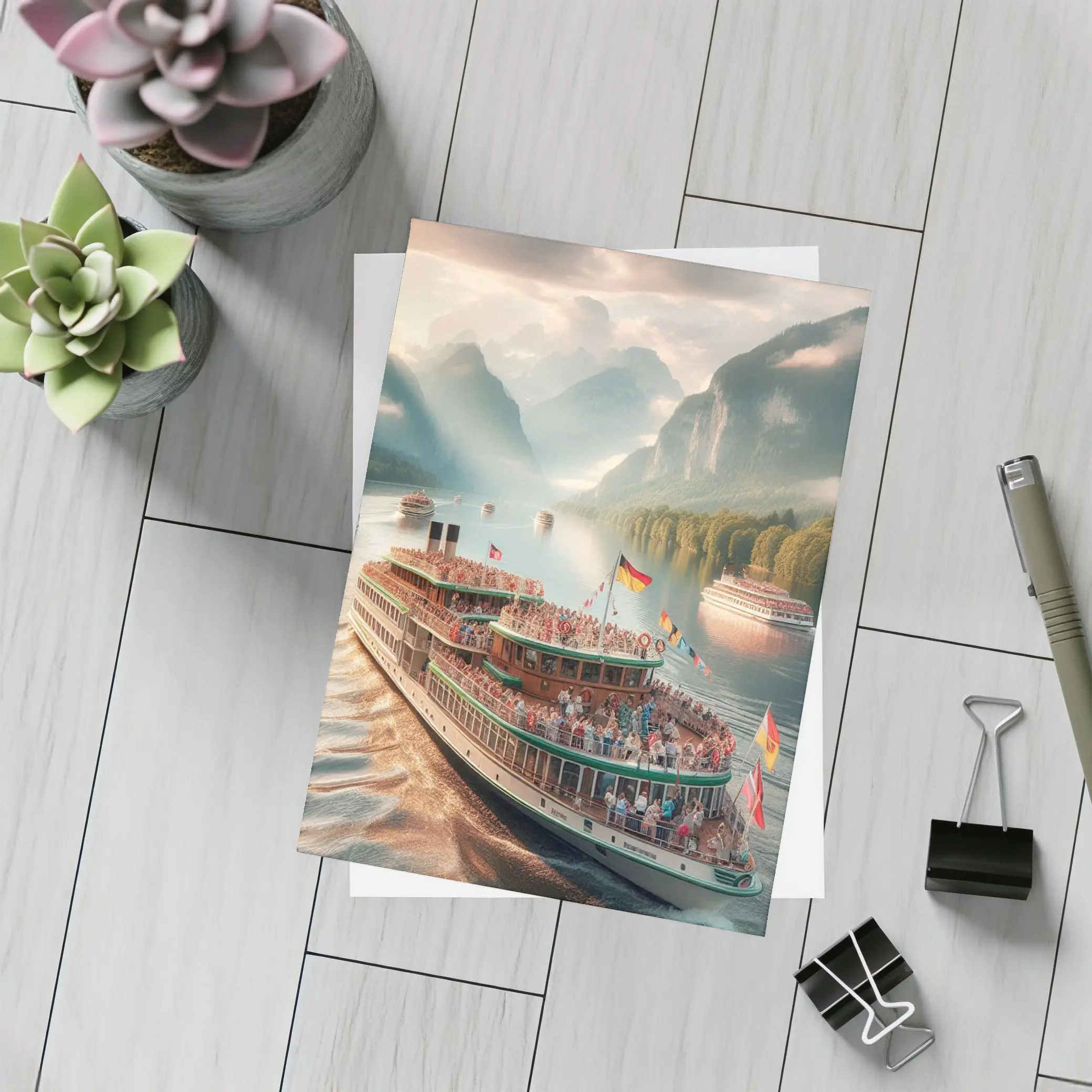 Festive River Cruise Ship Mountain Lake – Postcards