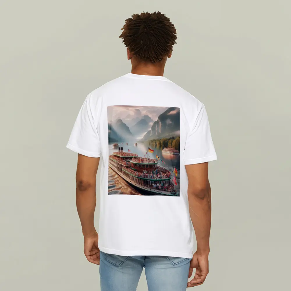 Festive River Cruise Ship Mountain Lake – T-Shirts