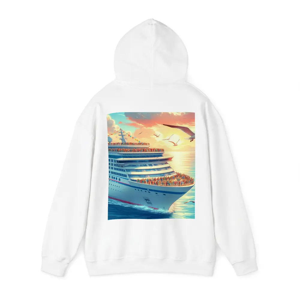 Cruise Ship Sunset Ocean Seagulls Illustration – Hoodies