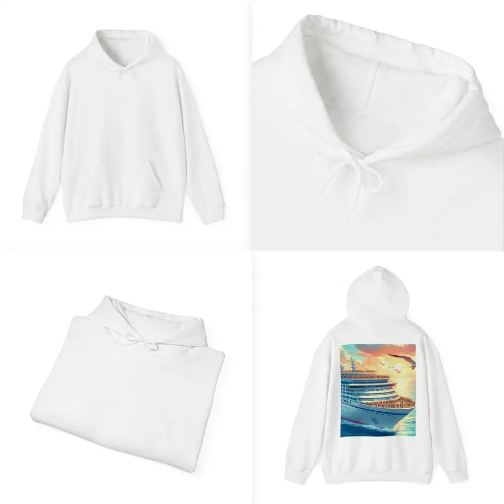 Cruise Ship Sunset Ocean Seagulls Illustration – Hoodies
