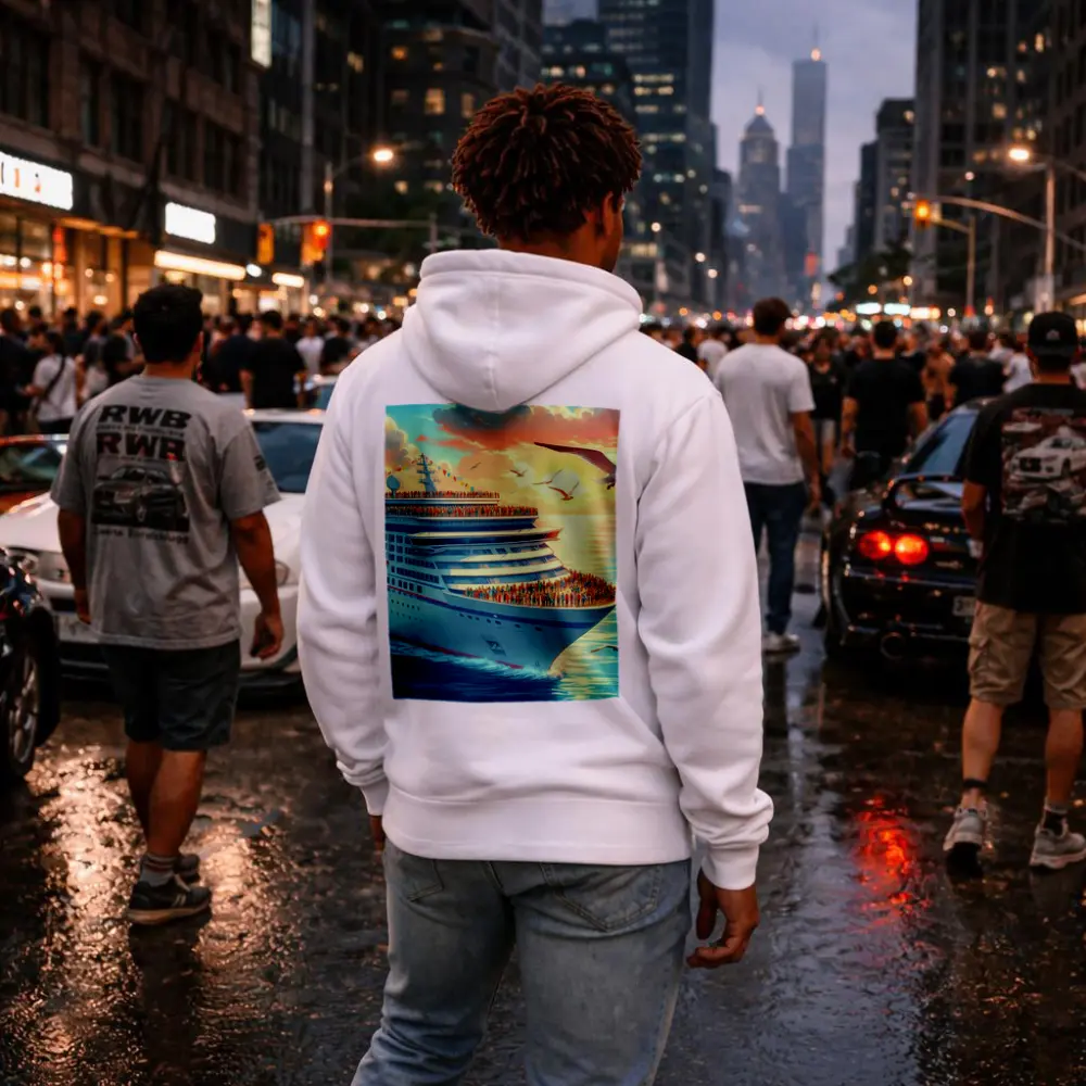 Cruise Ship Sunset Ocean Seagulls Illustration – Hoodies