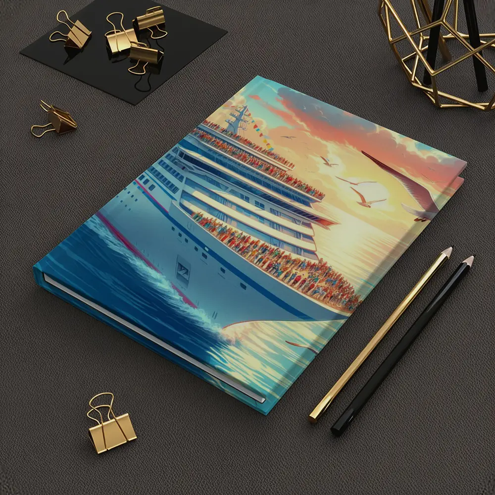 Cruise Ship Sunset Ocean Seagulls Illustration – Notebooks