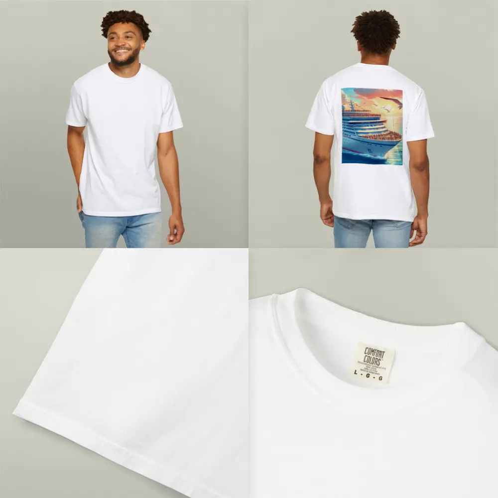 Cruise Ship Sunset Ocean Seagulls Illustration – T-Shirts