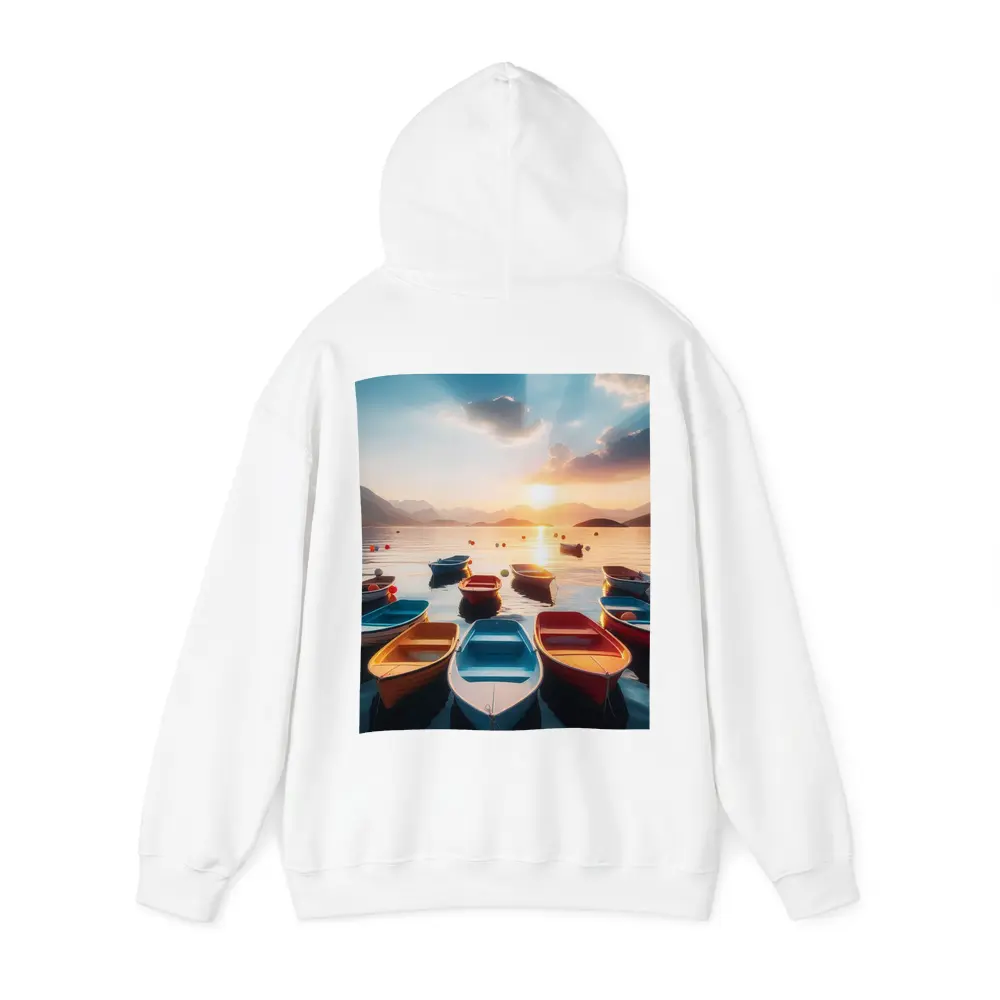 Colorful Boats Floating at Golden Sunset – Hoodies