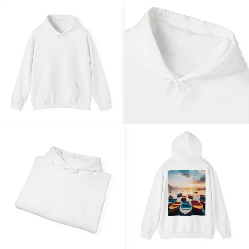 Colorful Boats Floating at Golden Sunset – Hoodies