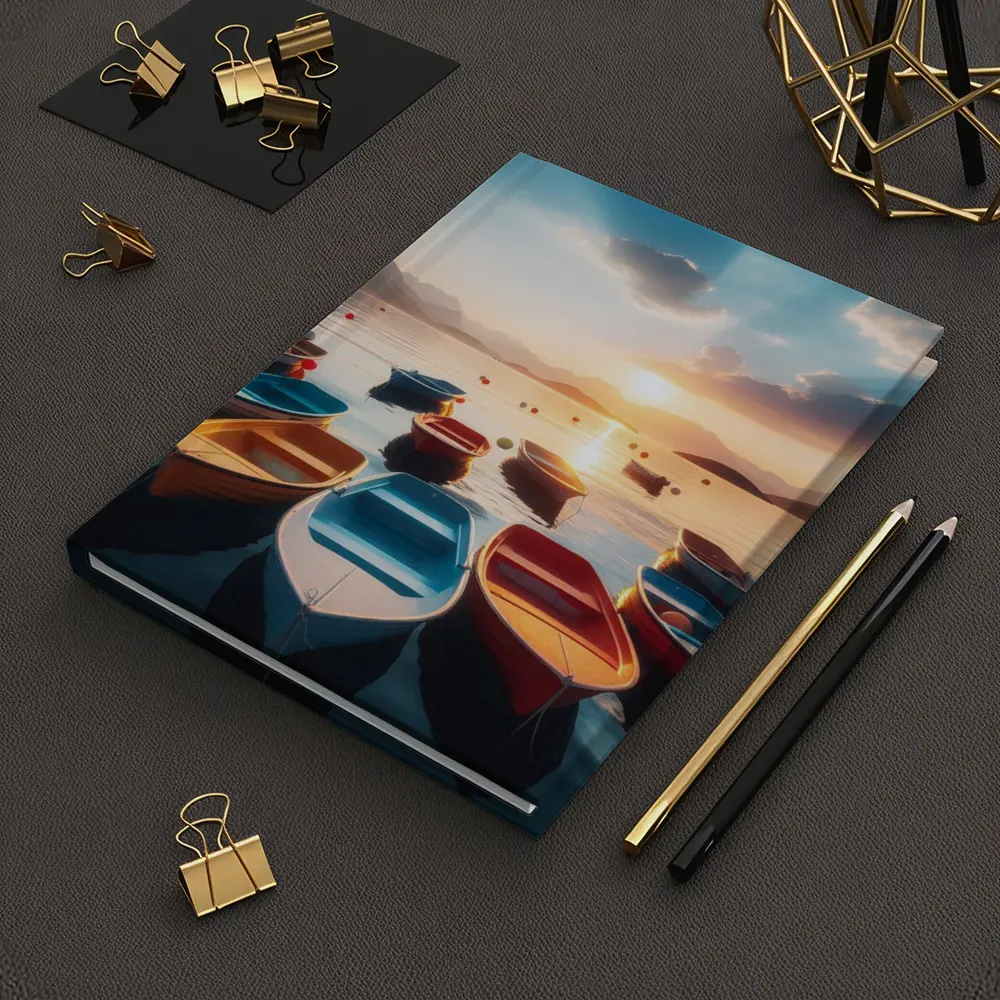 Colorful Boats Floating at Golden Sunset – Notebooks