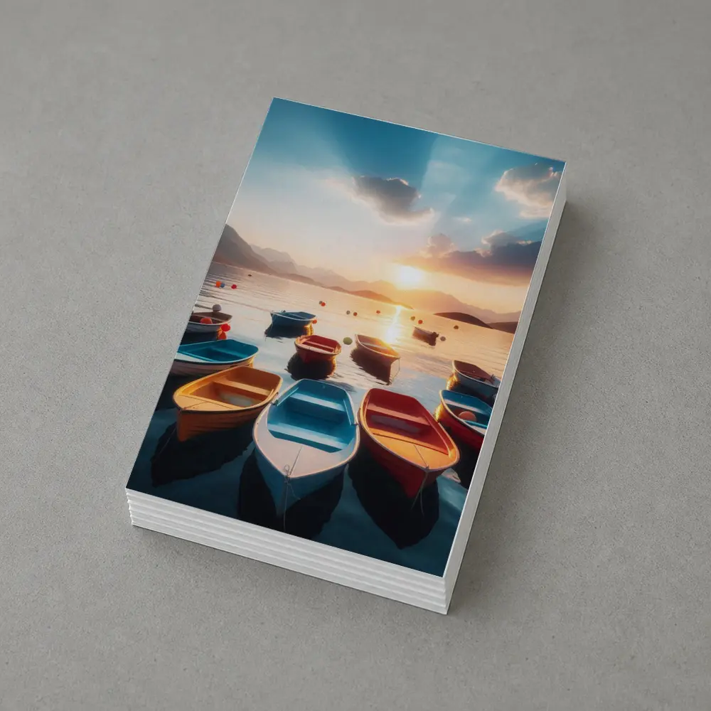 Colorful Boats Floating at Golden Sunset – Postcards