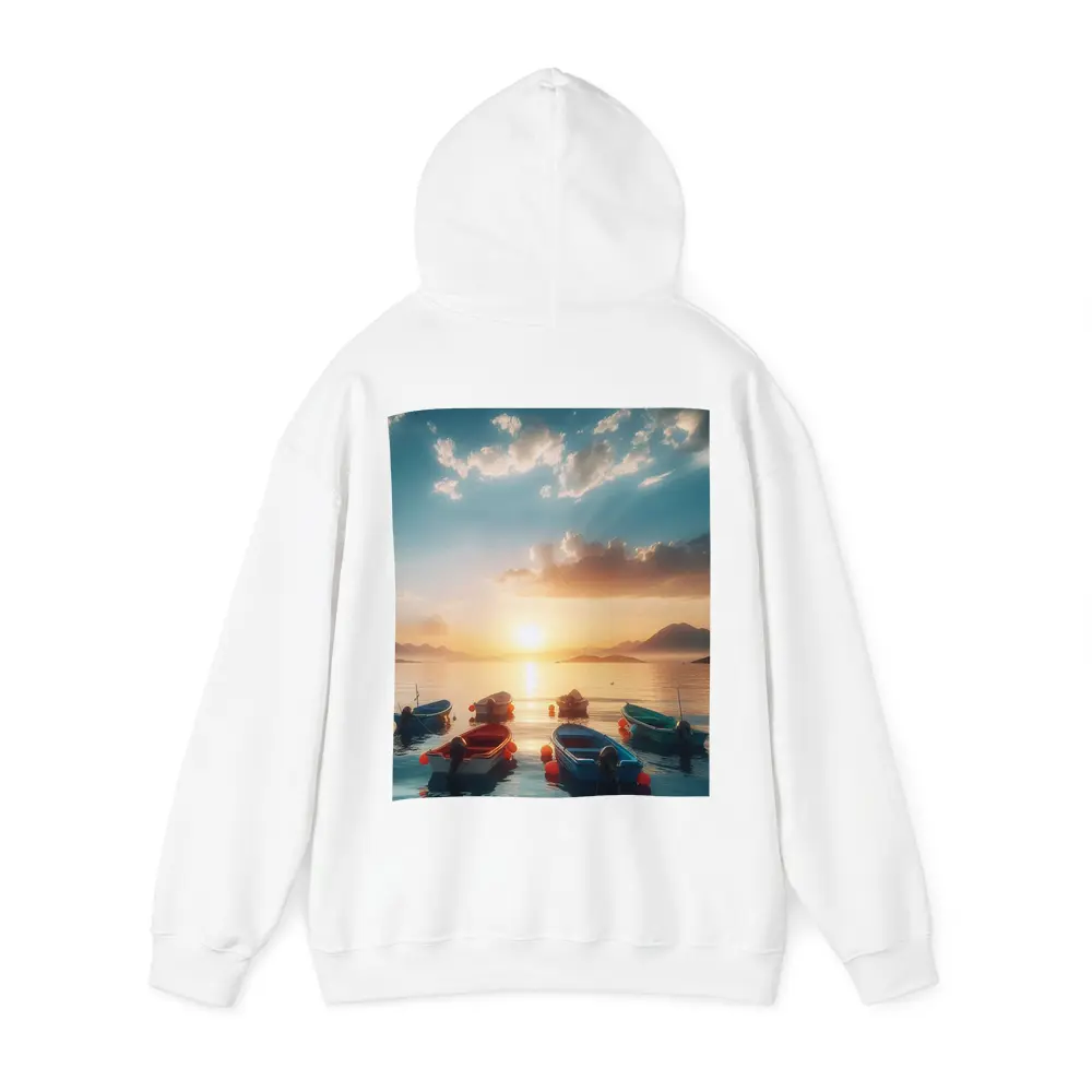 Colorful Boats Floating at Golden Sunset – Hoodies