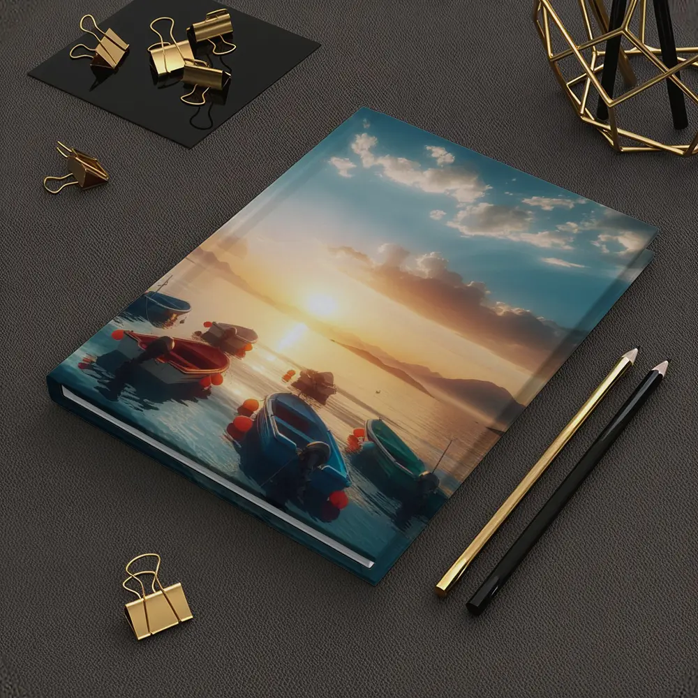 Colorful Boats Floating at Golden Sunset – Notebooks